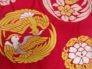 アンティーク　尾長鳥に花模様織り出し名古屋帯